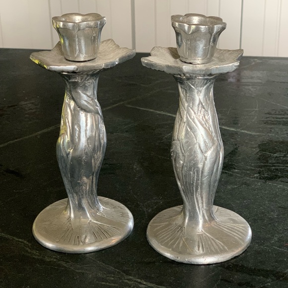 Set of 2 Vintage Pewter 8“ Candle Holders - Picture 1 of 6